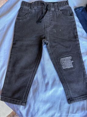 Impressions Black Kids Denim-Style Jogger Jeans with Patch
